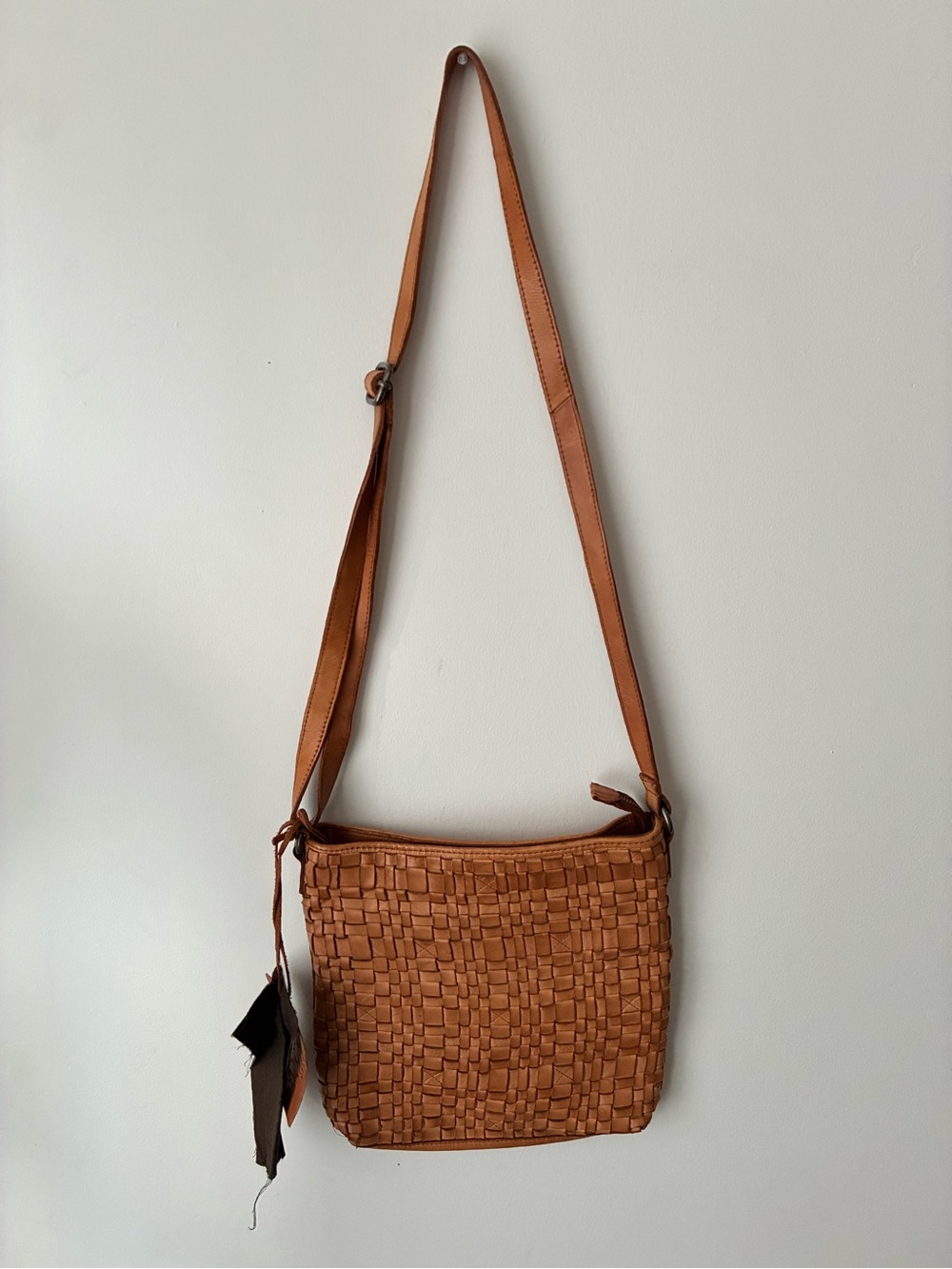 Vilenca Holland Crossbody Bag Tan Genuine Leather Woven Boho Shoulder Purse